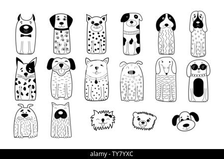 Hand drawn dogs. Funny animals. Vector illustration. Can be used for child books, cards, mug, T-shirt print. Stock Vector