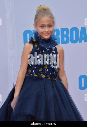 Cast member Alyvia Alyn Lind attends the premiere of the motion picture romantic comedy 'Overboard' at the Regency Village Theatre in the Westwood section of Los Angeles on April 30, 2018. Storyline: A spoiled, wealthy yacht owner is thrown overboard and becomes the target of revenge from his mistreated employee in the remake of the 1987 comedy.  Photo by Jim Ruymen/UPI Stock Photo