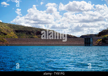 Lake Argyle is Western Australia's largest and Australia's second largest freshwater man-made reservoir by volume and part of the Ord River Irrigation Stock Photo