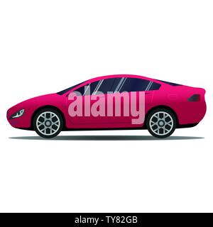 Illustration of red car station wagon with pine christmas tree on top