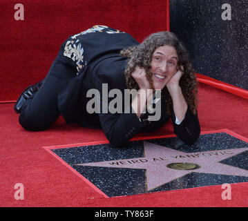 Grammy-winning musical satirist 'Weird Al' Yankovic hams it up during an unveiling ceremony honoring him with the 2,643rd star on the Hollywood Walk of Fame in Los Angeles on August 27, 2018. Photo by Jim Ruymen/UPI Stock Photo