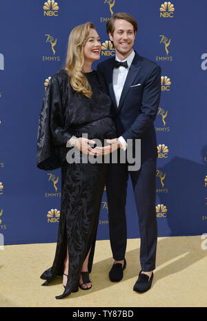 Actors Yvonne Strahovski and Tim Loden attend the 70th annual Primetime Emmy Award at the Microsoft Theater in downtown Los Angeles on September 17, 2018.   Photo by Christine Chew/UPI Stock Photo