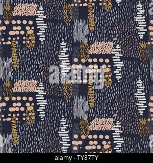 Stitch abstract texture repeat seamless vector pattern. Creative handmade brush stroke background blue color. Stock Vector