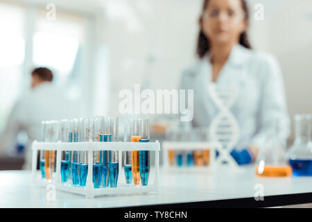 Selective focus of test tubes with vaccine samples Stock Photo
