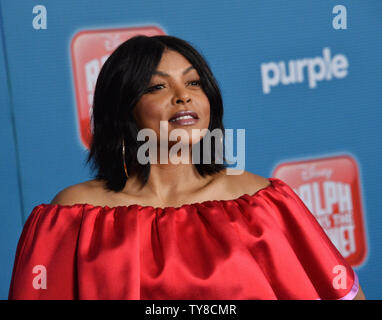 Cast member Taraji P. Henson, the voice of Yesss in the animated motion picture fantasy 'Ralph Breaks the Internet' at the El Capitan Theatre in the Hollywood section of Los Angeles on November 5, 2018. Storyline: Taking place six years after saving the arcade from Turbo's vengeance, the Sugar Rush arcade cabinet has broken, forcing Ralph and Vanellope to travel to the Internet via the newly-installed Wi-Fi router in Litwak's Arcade to retrieve the piece capable of saving the game.  Photo by Jim Ruymen/UPI Stock Photo