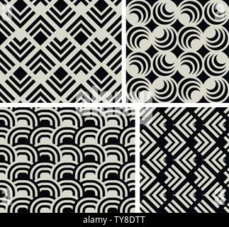 Geometric seamless patterns. Set of monochrome ornaments. Vector Stock Vector