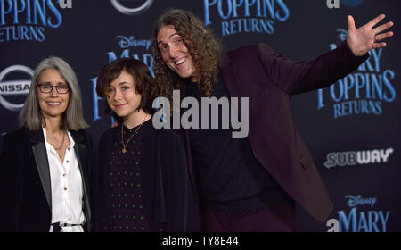 (R-L) 'Weird Al' Yankovic, his daughter Nina and his wife Suzanne attend the world premiere of 'Mary Poppins Returns' at the Dolby Theatre in Los Angeles, California on November 29, 2018. Photo by Chris Chew/UPI Stock Photo