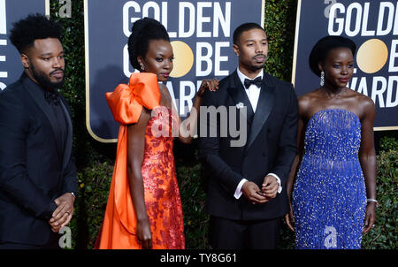 (l-r) Ryan Coogler, Danai Gurira, Michael B. Jordan, and Lupita Nyong'o attend the 76th annual Golden Globe Awards at the Beverly Hilton Hotel in Beverly Hills, California on January 6, 2019.   Photo by Jim Ruymen/UPI Stock Photo