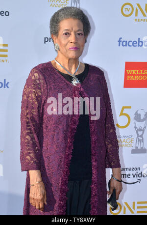 Myrlie Evers-Williams arrives for the 50th annual NAACP Image Awards at the Dolby Theatre in the Hollywood section of Los Angeles on March 30, 2019. The NAACP Image Awards celebrates the accomplishments of people of color in the fields of television, music, literature and film and also honors individuals or groups who promote social justice through creative endeavors. Photo by Jim Ruymen/UPI Stock Photo