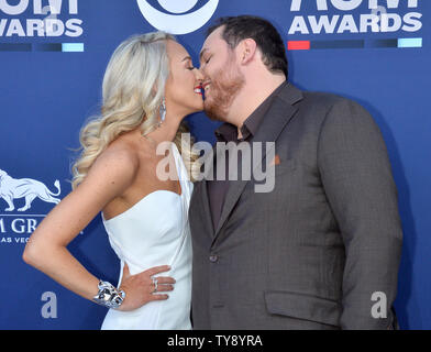 (L-R) Nicole Hocking and Luke Combs attend the 54th annual Academy of Country Music Awards held at the MGM Grand Garden Arena in Las Vegas, Nevada on April 7, 2019. The show will broadcast live on CBS.   Photo by Jim Ruymen/UPI Stock Photo