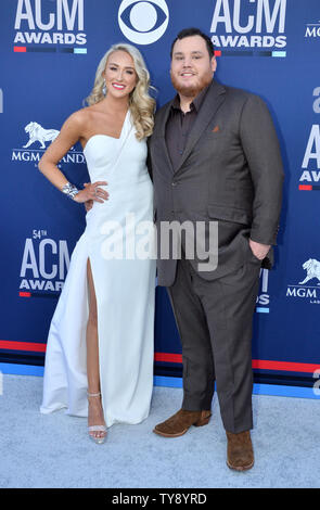 (L-R) Nicole Hocking and Luke Combs attend the 54th annual Academy of Country Music Awards held at the MGM Grand Garden Arena in Las Vegas, Nevada on April 7, 2019. The show will broadcast live on CBS.   Photo by Jim Ruymen/UPI Stock Photo