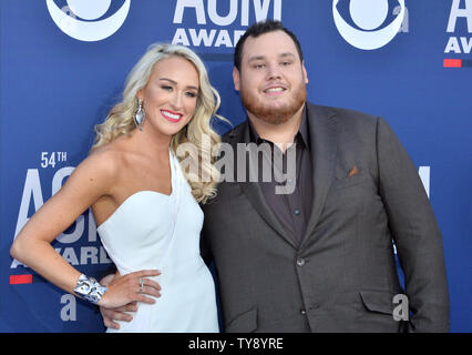 (L-R) Nicole Hocking and Luke Combs attend the 54th annual Academy of Country Music Awards held at the MGM Grand Garden Arena in Las Vegas, Nevada on April 7, 2019. The show will broadcast live on CBS.   Photo by Jim Ruymen/UPI Stock Photo