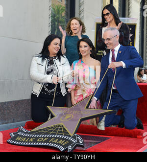 (L-R) Hollywood Chamber of Commerce President/CEO Rana Ghadban, Rhea Perlman, Lucy Liu, Demi Moore and  Mitch O'Farrell attend the star unveiling ceremony honoring Liu with the 2,662nd star on the Hollywood Walk of Fame in Los Angeles, California on May 1, 2019. Photo by Chris Chew/UPI Stock Photo