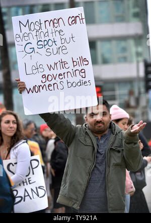 An abortion rights advocate holds up his sign at a Stop Abortion Bans rally organized by NARAL Pro-Choice California in Los Angeles, California on May 21, 2019. Photo by Chris Chew/UPI Stock Photo