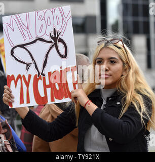 An abortion rights advocate holds her sign at a Stop Abortion Bans rally organized by NARAL Pro-Choice California in Los Angeles, California on May 21, 2019. Photo by Chris Chew/UPI Stock Photo