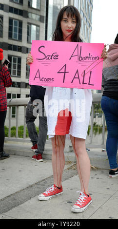 An abortion rights advocate holds her sign at a Stop Abortion Bans rally organized by NARAL Pro-Choice California in Los Angeles, California on May 21, 2019. Photo by Chris Chew/UPI Stock Photo