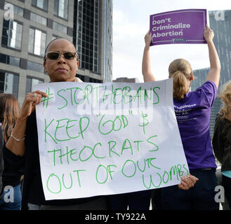 An abortion rights advocate holds her sign at a Stop Abortion Bans rally organized by NARAL Pro-Choice California in Los Angeles, California on May 21, 2019. Photo by Chris Chew/UPI Stock Photo