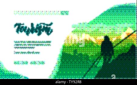 Silhouettes of people with tourist outfits climbing to mountain. Group of alpinists conquering a peak, hiking, trekking. Concept of adventure in nature, outdoor recreation, sport lifestyle. Copy space Stock Vector