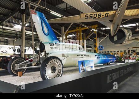 The Blue Flame on exhibit in Sinsheim Museum, Germany. The Blue Flame is a rocket-powered vehicle that achieved the world land speed record Stock Photo