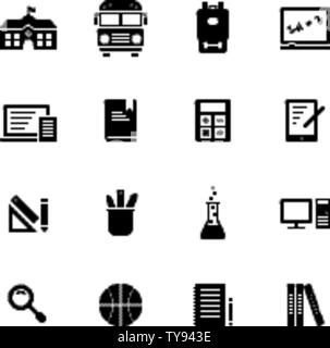 School Elements solid icon set on white background. Stock Vector
