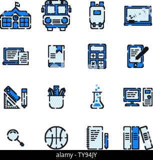 School Elements filled outline icon set on white background. Stock Vector