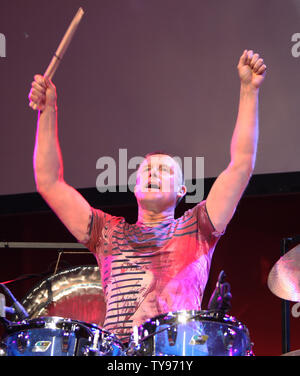 Drummer Carl Palmer of Asia performs at the House of Blues in Las Vegas on March 29, 2008. The progressive rock band is touring in support of their comeback album 'Phoenix'. (UPI Photo/Daniel Gluskoter) Stock Photo