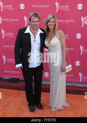 Singer Andy Griggs (L) and wife Renee Griggs arrive for the 43rd Academy of Country Music Awards at the MGM Grand in Las Vegas on May 18, 2008. (UPI Photo/Roger Wollenberg) Stock Photo