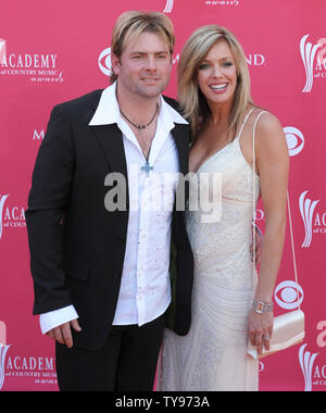 Singer Andy Griggs (L) and wife Renee Griggs arrive for the 43rd Academy of Country Music Awards at the MGM Grand in Las Vegas on May 18, 2008. (UPI Photo/Roger Wollenberg) Stock Photo