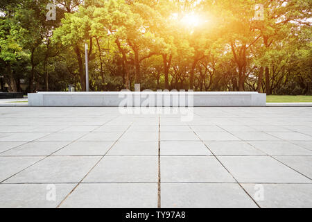 Empty marble floor near green forest Stock Photo