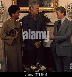 Mrs Michael Manley, Prime Minister Michael Manley and Jimmy Carter during an Oval Office meeting 1977 Stock Photo