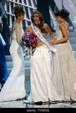 Miss Connecticut USA Erin Brady, center, reacts after being crowned Miss USA during the 2013 Miss USA competition at the PH Live at Planet Hollywood Resort & Casino in Las Vegas, Nevada on June 16, 2013.  UPI/David Becker Stock Photo