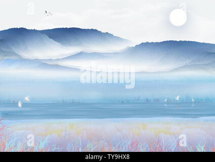 Chinese style Chinese traditional landscape painting background illustration poster Stock Photo