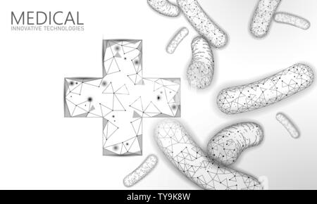 Bacteria 3D low poly render probiotics. Healthy normal digestion flora. Modern allergist gastroenterologist technology medicine allergy immunity Stock Vector