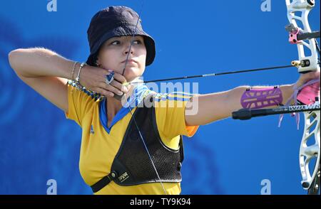 Minsk. Belarus. 26 June 2019. Anastasiia Pavlova (UKR) taking part in the womens recurve archery at the 2nd European games. Credit Garry Bowden/SIP photo agency/Alamy live news. Stock Photo