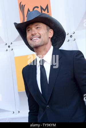 Singer Tim McGraw attends the 51st annual Academy of Country Music Awards held at the MGM Grand Arena in Las Vegas, Nevada on April 3, 2016.  Photo by Jim Ruymen/UPI Stock Photo