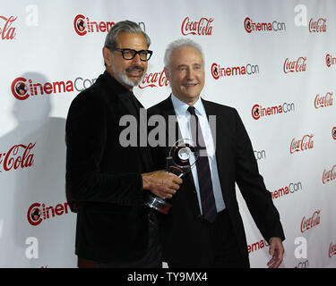 Actors Jeff Goldblum and Brent Spiner recipients of the Ensemble of the Universe Award arrive for the CinemaCon 2016 Big Screen Achievement Awards, OMNIA Nightclub at Caesars Palace, Las Vegas, Nevada on April 14, 2016. Photo by James Atoa/UPI Stock Photo