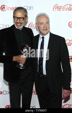 Actors Jeff Goldblum and Brent Spiner recipients of the Ensemble of the Universe Award arrive for the CinemaCon 2016 Big Screen Achievement Awards, OMNIA Nightclub at Caesars Palace, Las Vegas, Nevada on April 14, 2016. Photo by James Atoa/UPI Stock Photo