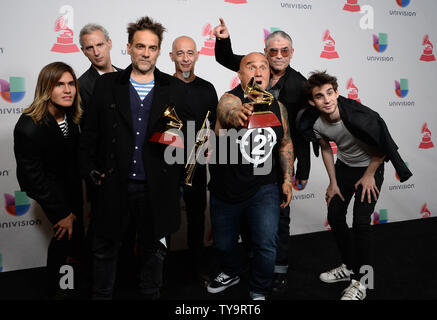Los Fabulosos Cadillacs appears backstage with the awards for best rock song for 'La Tormenta' and best rock album for 'La Salvacion De Solo y Juan' during the 17th annual Latin Grammy Awards at T-Mobile Arena in Las Vegas, Nevada on November 17, 2016.  Photo by Jim Ruymen/UPI Stock Photo