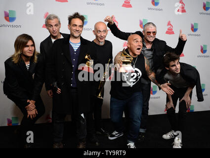 Los Fabulosos Cadillacs appears backstage with the awards for best rock song for 'La Tormenta' and best rock album for 'La Salvacion De Solo y Juan' during the 17th annual Latin Grammy Awards at T-Mobile Arena in Las Vegas, Nevada on November 17, 2016. Photo by Jim Ruymen/UPI Stock Photo