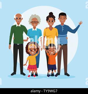 Family grandparents, parents and kids cartoons Stock Vector