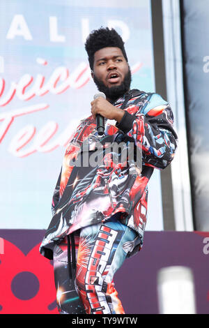 Singer-songwriter Khalid performs on stage during the iHeartRadio Music Festival Daytime Village Concerts at The Lot in Las Vegas, Nevada on September 23, 2017.  Photo by James Atoa/UPI Stock Photo