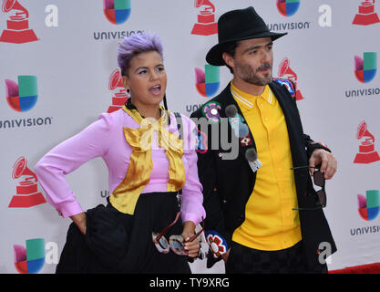 Liliana Saumet (L) and Simon Mejia of Bomba Estereo arrive on the red carpet for the 18th annual Latin Grammy Awards at the MGM Garden Arena in Las Vegas, Nevada on November 16, 2017.  Photo by Jim Ruymen/UPI Stock Photo