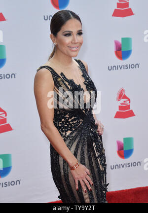 Mexican TV show host Karla Martinez arrives on the red carpet for the 18th annual Latin Grammy Awards at the MGM Garden Arena in Las Vegas, Nevada on November 16, 2017.  Photo by Jim Ruymen/UPI Stock Photo