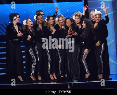 Music group Flor de Toloache accept the award for Best Ranchera/Mariachi Music Album for 'Las Caras Lindas' onstage during the Latin Grammy Awards at the MGM Garden Arena in Las Vegas, Nevada on November 16, 2017.   Photo by Jim Ruymen/UPI Stock Photo