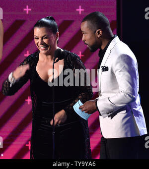 Olga Tanon and Alexandre Pires onstage during the Latin Grammy Awards at the MGM Garden Arena in Las Vegas, Nevada on November 16, 2017.   Photo by Jim Ruymen/UPI Stock Photo