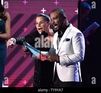 Olga Tanon and Alexandre Pires onstage during the Latin Grammy Awards at the MGM Garden Arena in Las Vegas, Nevada on November 16, 2017.   Photo by Jim Ruymen/UPI Stock Photo