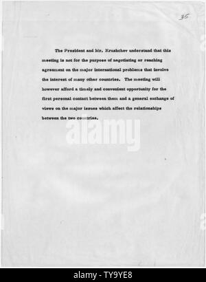 Note on Vienna Meeting; Scope and content:  Note for meeting between President John F. Kennedy and Chairman Nikita Khrushchev. Stock Photo