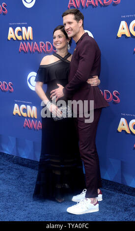 Singer Walker Hayes (R) and Laney Beville Hayes attend the 53rd annual Academy of Country Music Awards held at MGM Grand Garden Arena in Las Vegas, Nevada on April 15, 2018. The show will be telecast live on CBS. Photo by Jim Ruymen/UPI Stock Photo