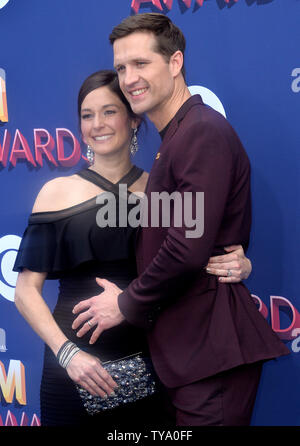 Singer Walker Hayes (R) and Laney Beville Hayes attend the 53rd annual Academy of Country Music Awards held at MGM Grand Garden Arena in Las Vegas, Nevada on April 15, 2018. The show will be telecast live on CBS. Photo by Jim Ruymen/UPI Stock Photo