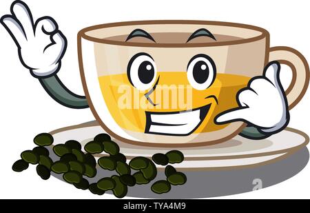 Call me oolong tea above wood tables cartoon Stock Vector